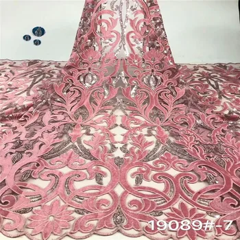 

Velvet Lace Fabric pink for Dresses Latest Nigerian French Tulle Lace with Sequin High Quality African Sequins Lace Fabric