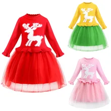 Рождественский олень вязаный свитер платья для девочек, Q002 вечерние и свадебные Vestidos Niña платье принцессы, детское рождественское платье для театрализованного представления