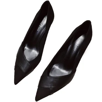

2020 spring new pointed shoes wild fairy style fashion black professional etiquette high heel women's stiletto shoes