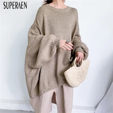 SuperAen, модные пуловеры, свитер для женщин, осень и зима, рукав «летучая мышь»,, новинка, плюс размер, женские свитера, одноцветные Топы