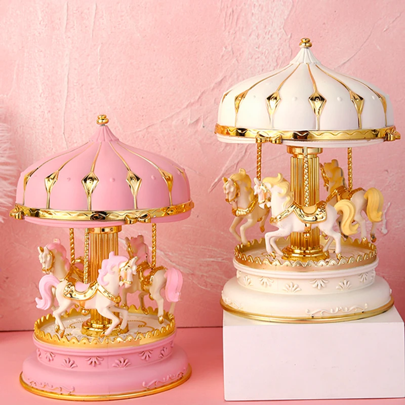 Деревянный LED карусель музыкальная шкатулка Карусель украшение светящаяся