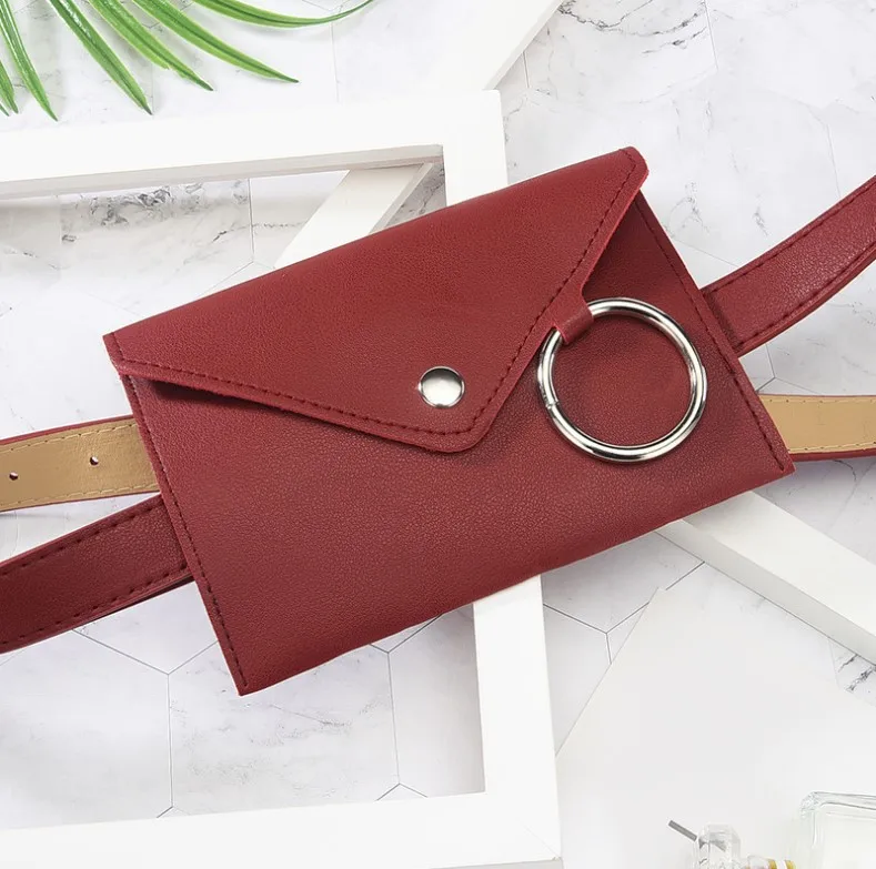 2018 wholesale fashion women's leather waist bag mini mobile phone storage bag with belt
