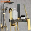 Hot Cold Digital Shower Set Quality Brass Thermostatic Bathroom Shower System Faucets Rainfall Shower Head Black Gold Shower Set 1