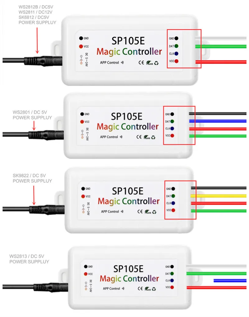 SP105E 3pin Bluetooth волшебный регулятор WS2812B SK6812 RGB/RGBW APA102 WS2811 Светодиодная лента DC5 24V Dream