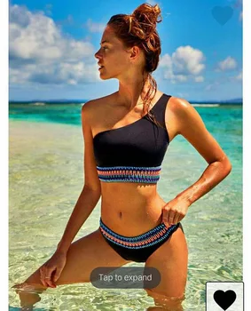 

High waist split swimsuit sexy bikini bandage shoulder slanting shoulder