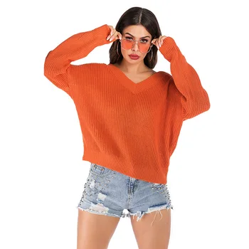

6138 # Sweater Women's Loose-Fit Solid Color Bat Sleeve Long Sleeve Sweater