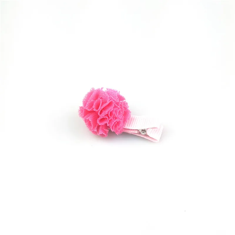 1pcs 5cm Hairpins Snap Hair Clips for Children Girls Hair Accessories Baby Cute Hair Clip Pins Gauze ball Color Metal Barrette - Цвет: C2 rose red