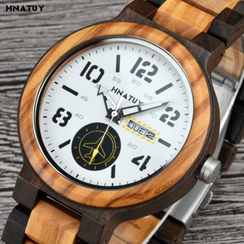 

HNATUY Wooden Watch Men Luxury Stylish Wood Quartz Watches In Wood Gift Box erkek kol saati Luminous Hands Wooden Watch Male