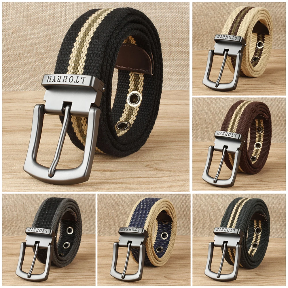 

Canvas Military Tactical Belt Man Alloy Pin Buckle Stripe Waistband Casual Pant Jeans Outdoor All-Match Belt Clothes Accessories