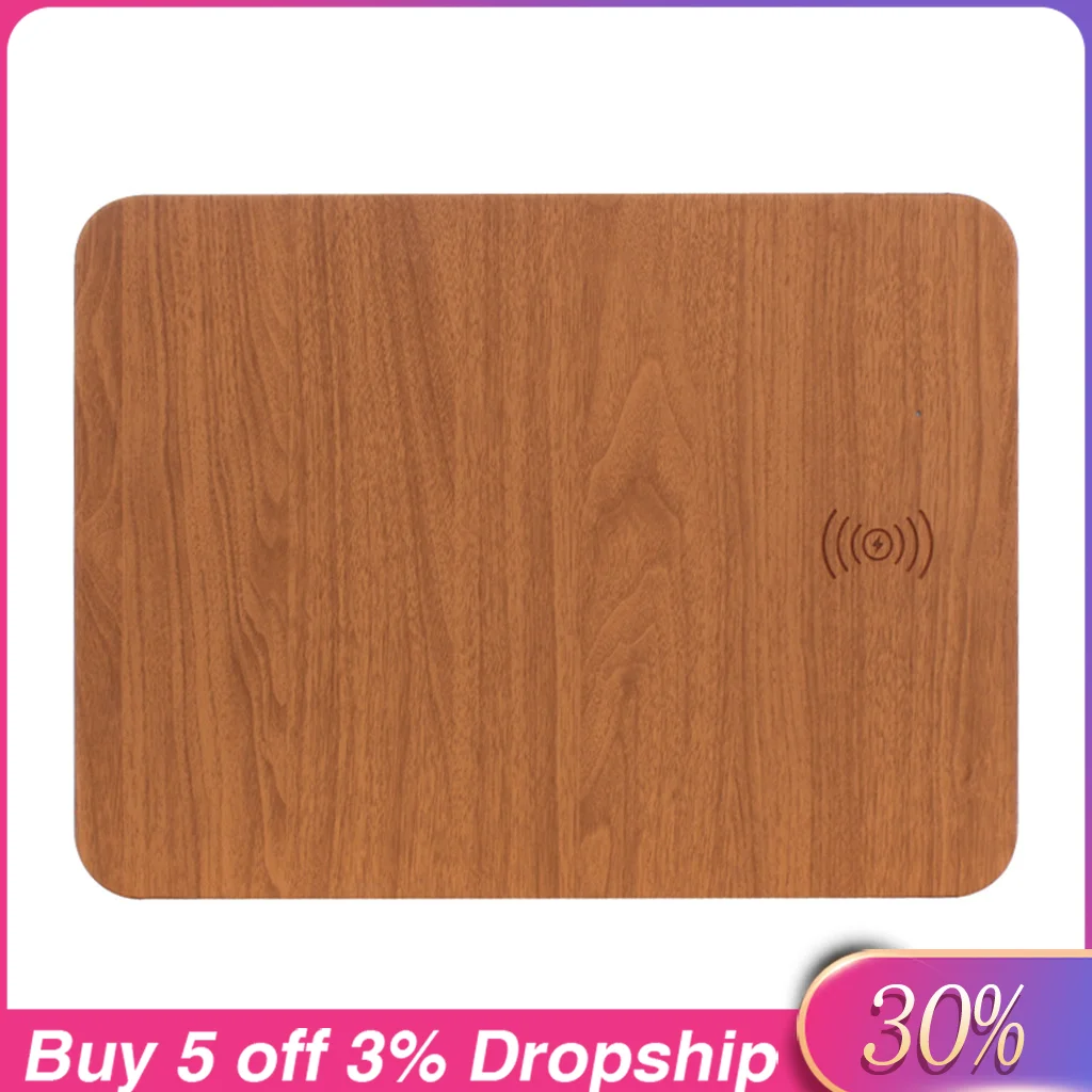 5W Wireless Charging USB PU+Wooden Mouse/Mice Pad For PC Laptop 30x22CM Gaming Mouse Mat Waterproof Mousepad Desk | Компьютеры и офис
