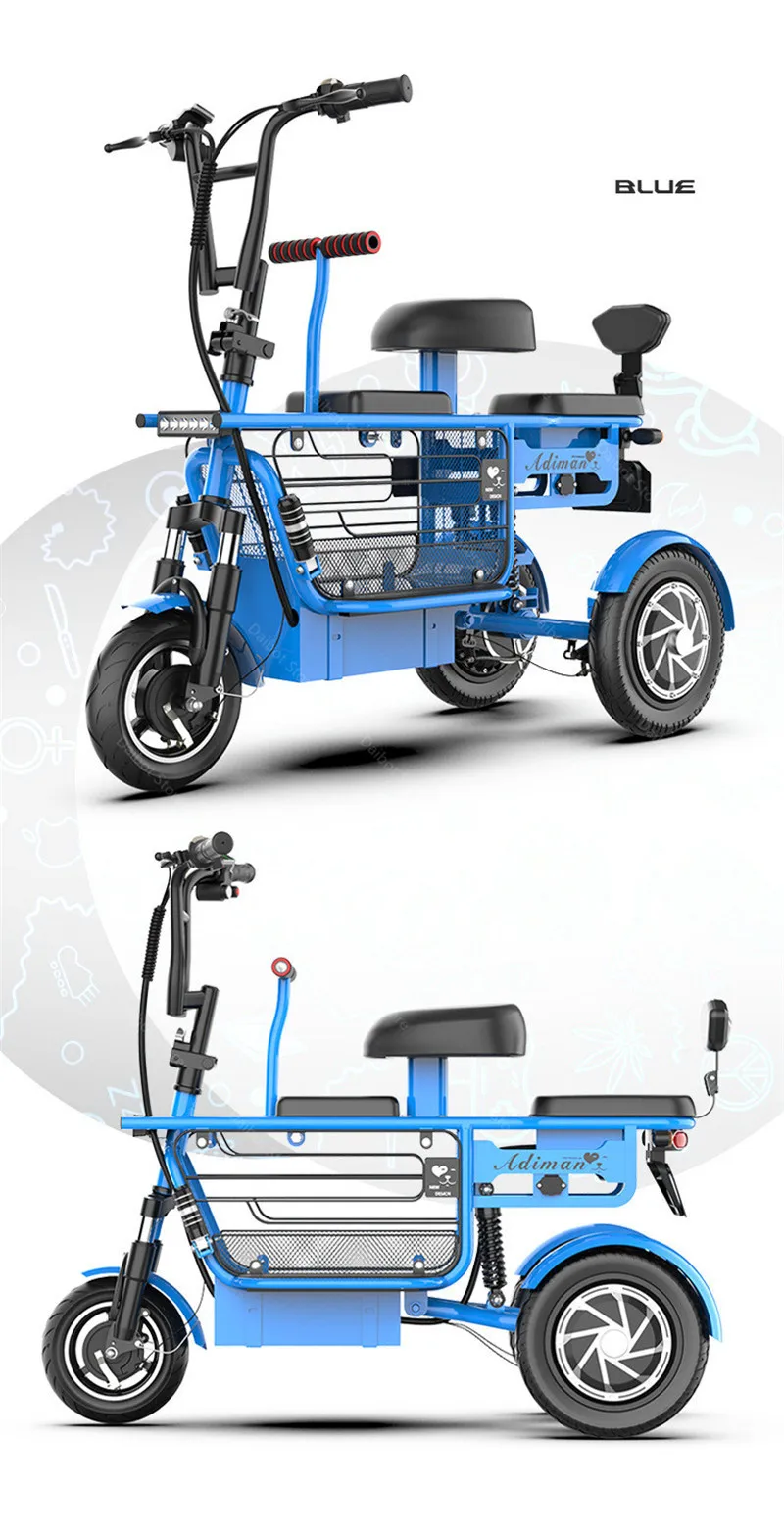 10 Inch Mini Electric Scoooter Three Wheel Electric Scooters With Backshift System 48V 350W 30AH 25KMH Electric Adult Tricycle (14)