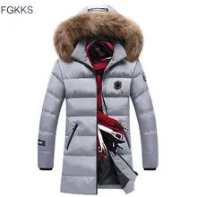 FGKKS, зимняя брендовая мужская парка, пальто, мужская длинная парка с меховым воротником и капюшоном, пальто, Мужская однотонная Повседневная парка, пальто