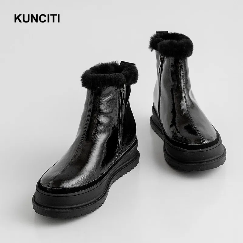 KUNCITI/; женские ботинки; зимние ботинки на платформе; меховые ботинки для женщин; дизайнерская обувь на меху в европейском стиле; высокое качество; Новинка; D9203
