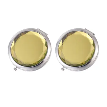 

2Pcs Makeup Mirror Vanity Mirror Fashion Metal Crystal Cosmetic Mirror Folding Mirror Stylish Double Sides Mirror(Yallow)