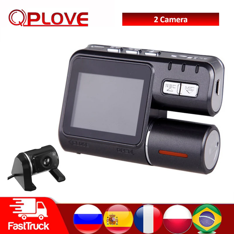 

QPLOVE HD Dual Lens Car DVR 1080P Dash Cam G-Sensor Motion Detection Front and Rear Camera Night Vision Driving Recorder