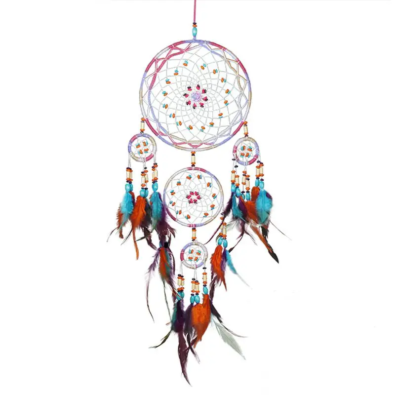 

New-Handmade Fashion Design 4 Circle Dream Catcher with feather wall hanging Decor Room Craft ornament