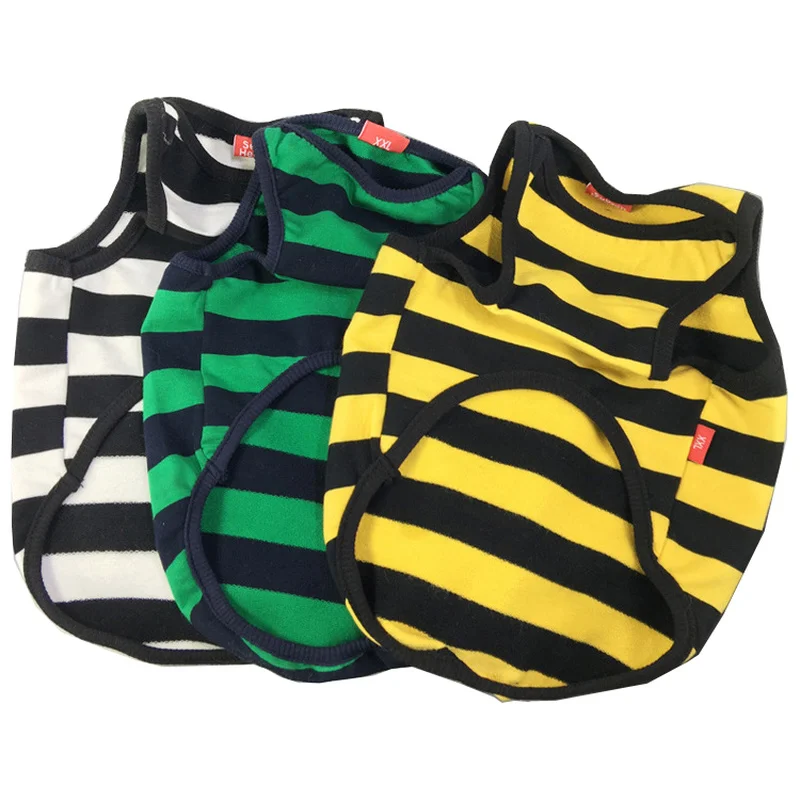 

Elastic Striped Schnauzer Vest Round Neck Summer French Bulldog Costume Clothes Cotton Pug Dogs Chiwawa Coats Puppy Pet Suit