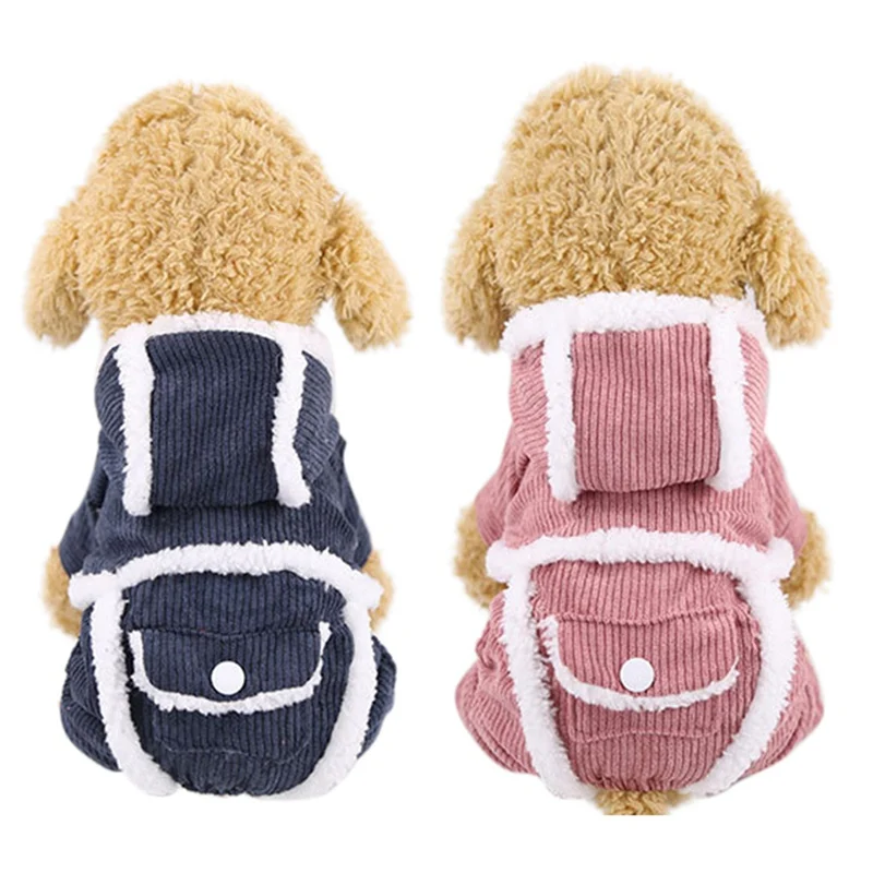 

Pet Winter Costume Corduroy Thickening Cotton-padded 2-legged Coat With Leash Ring Warm Jacket For Small Medium Large Dogs
