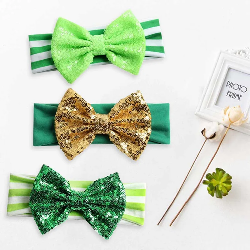 

2020 New Cute 5Inches St.Patricks Day Hair Bows Girls Hair Clips Sequins Bows For Girls Hair Accessories For Girls