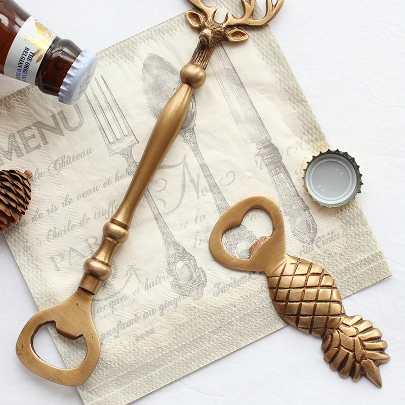 

Латунный штопор для пива, инструменты для домашней кухни и бара, медные открывалки для виски, штопор с головой ананаса и оленя, настольное украшение