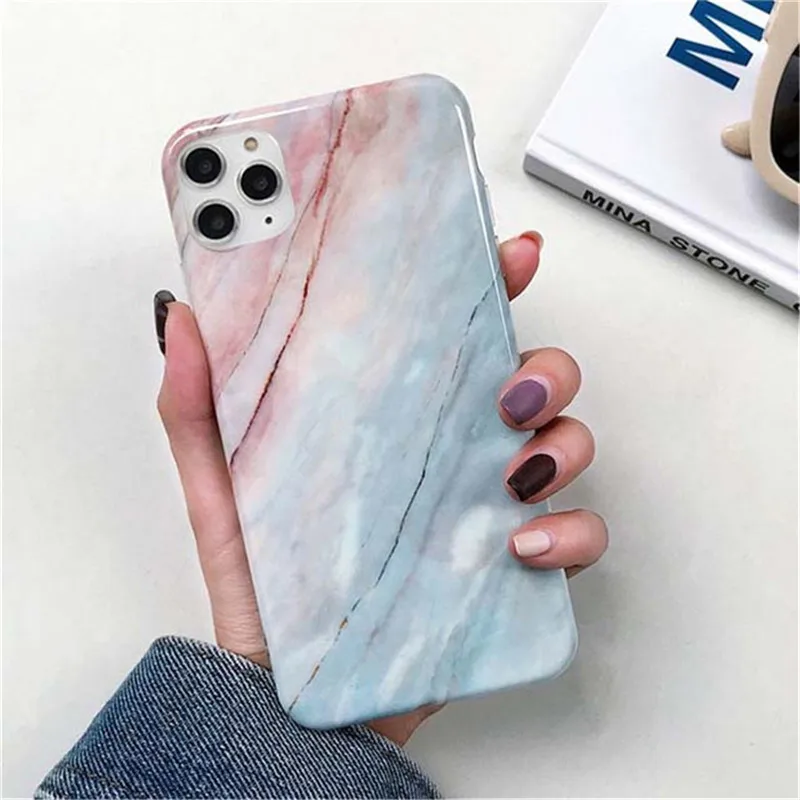 Ottwn Marble Stone Texture Phone Case For iPhone 12 13 Mini Pro Max 11 Pro Max X XR XS Max 7 8 6s Plus SE 2020 Soft IMD Cover iphone 12 pro max phone case