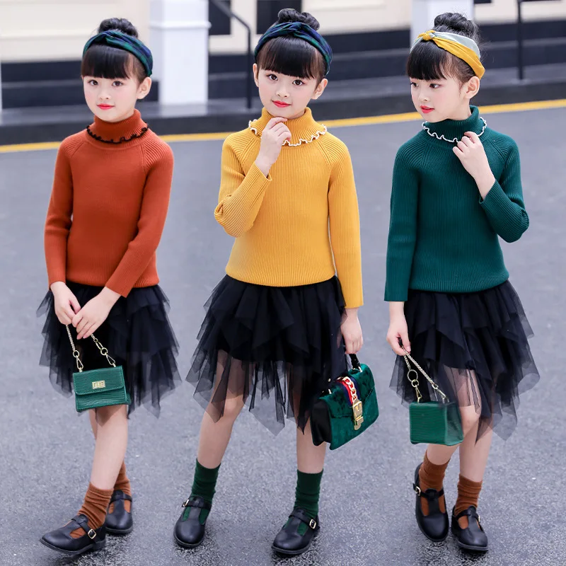 

2019 Spring And Autumn Girls Black with High Collar Pullover Kids' Sweater Women's Warm Western Style Yarn Baby Base Sweater