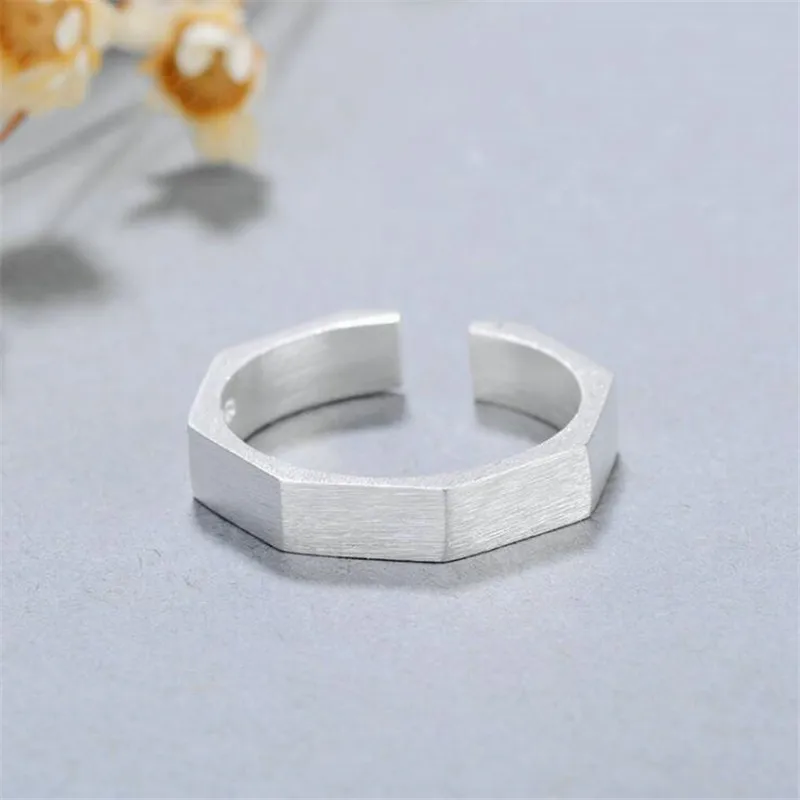 New Fashion Simple 925 Sterling Silver Jewelry Not Allergic Geometric Six Pointed Brushed Hexagonal Opening Rings SR108|Rings| - AliExpress