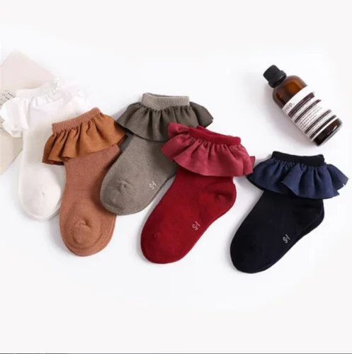 5 цветов, детские короткие носки с кружевным рантом, забавные трикотажные носки для новорожденных, детские носки для малышей, для девочек 2-8 лет