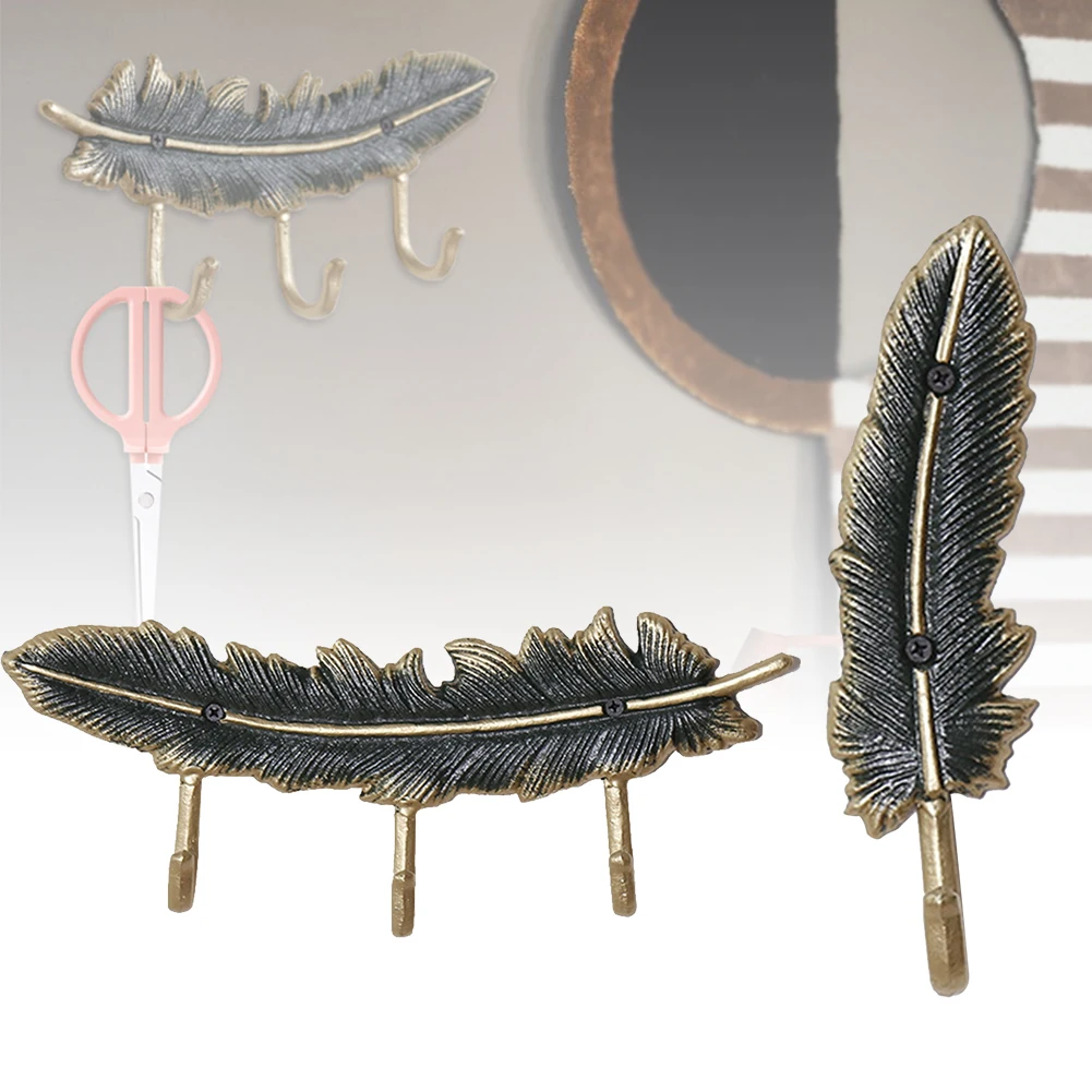 Iron Structure Behind Door Bathroom Easy Install Space Saving Hook Rustproof Antique Wall Mounted Decorative Home Feather Shape