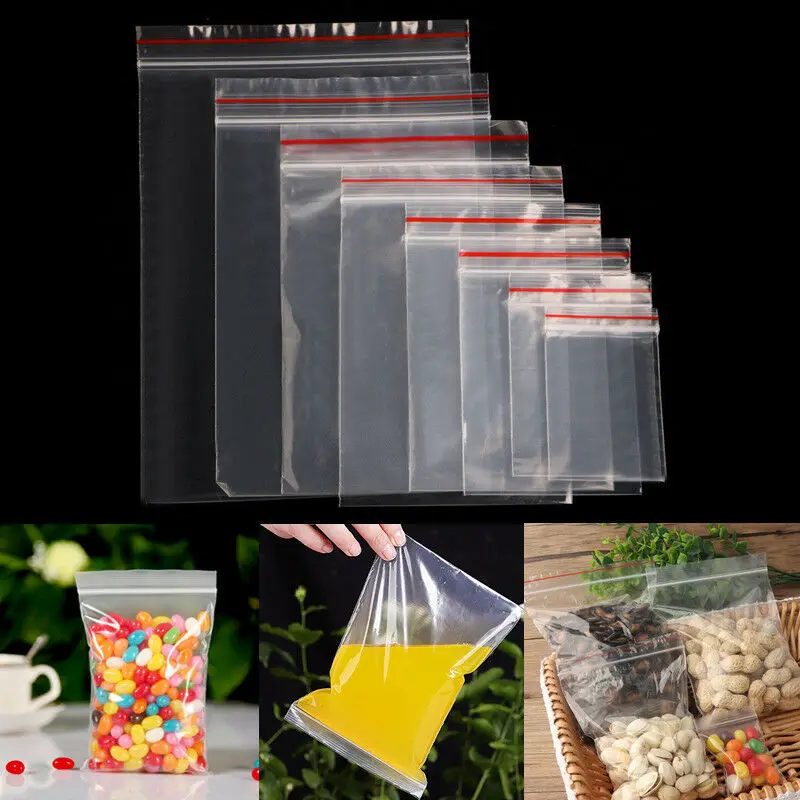 100* многоразовая сумка с замком-молнией, Самоуплотняющаяся, прозрачная пластиковая, на молнии, для хранения пищевых продуктов, ювелирных изделий, косметики, небольшие детали, принадлежности, сумка для хранения