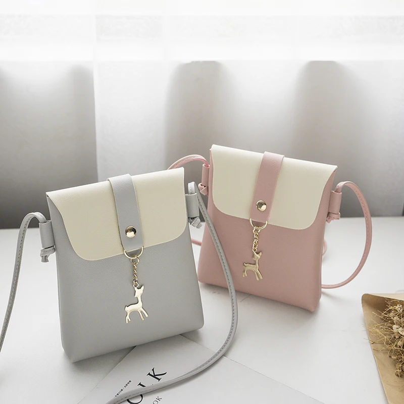 

Fashion simple small square bag ladies designer handbag high quality PU leather chain deer hanging mobile phone shoulder bag