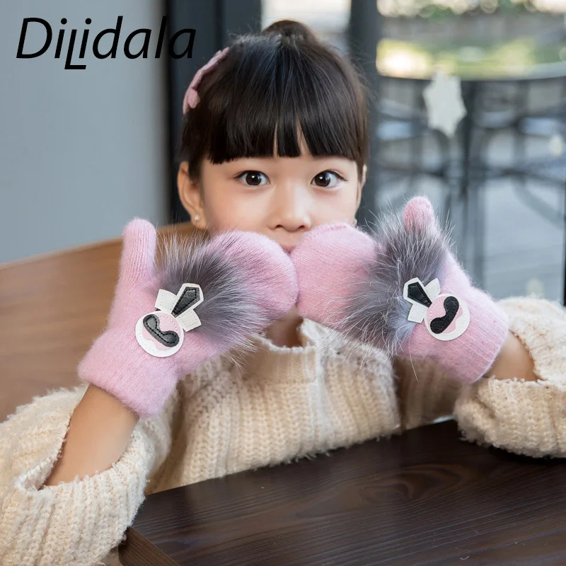 Dilidala/Зимние Новые однотонные детские вязаные перчатки с плюшевой подкладкой из мультфильма, теплые варежки для мужчин и женщин, модные