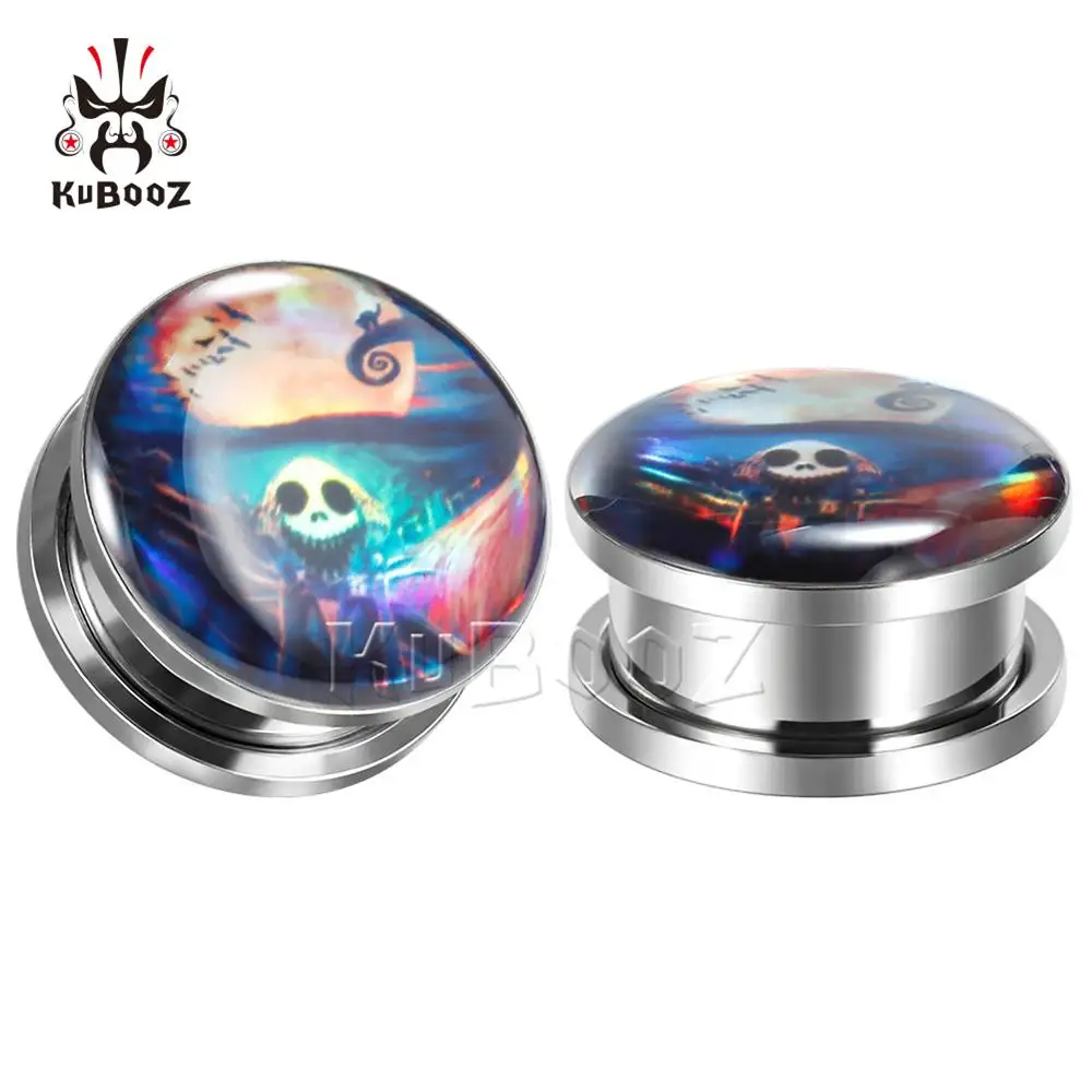 Kubooz, новинка, звездное небо, монах, логотип, мода, серьги, шпильки, винт, туннели, нержавеющая сталь, ювелирные изделия для тела, много размеров, пара, распродажа - Окраска металла: Style 2