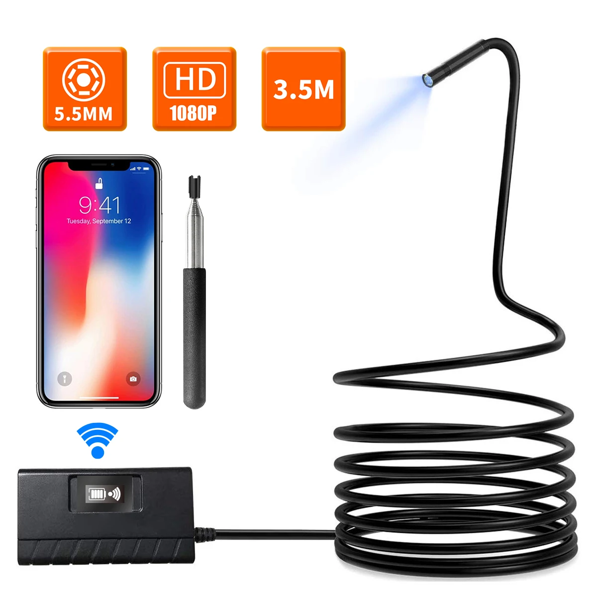 2MP 1080P 5.5MM Wireless WIFI Endoscope Inspection Otoscope Camera CMOS Borescope For Android&ISO Smart Phone Digital Microscope 3in1 usb 5 5mm endoscope camera cmos borescope inspection otoscope camera for android and computer digital microscope