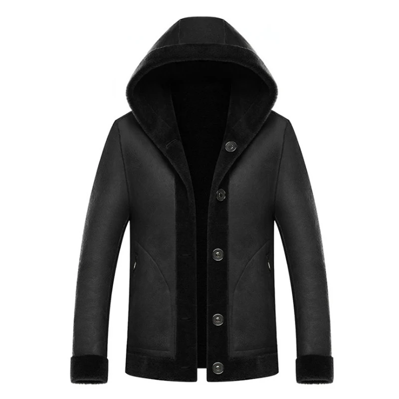 Новая зимняя замшевая куртка для мужчин с капюшоном шерстяное пальто модное флисовое двустороннее мужское шерстяное пальто повседневная роскошная мужская куртка