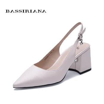 

BASSIRIANA 2020 Summer new women's leather sandals pointed high heels Lady elegant beige fashion Wild