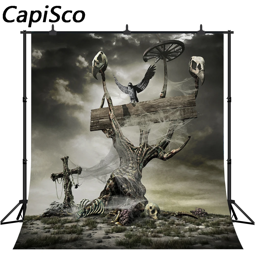 

Capisco Halloween Party Backdrop Skeleton Dead Tree Crow Horror Night Photography Background Photo booth studio Props
