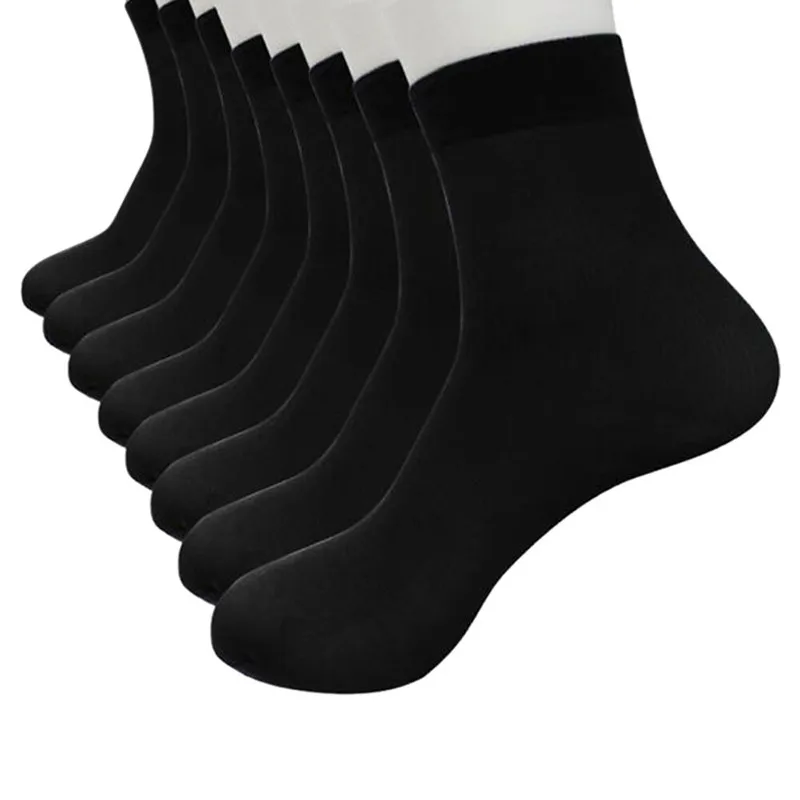 8 пар, одноцветные мужские носки, весна-осень, бамбуковое волокно, ультра-тонкие эластичные шелковистые короткие шелковые чулки, мужские носки гольфы - Цвет: Черный