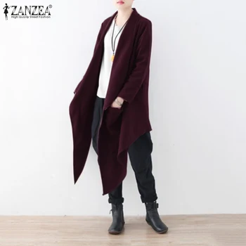 

2020 Women Cardigan ZANZEA Autumn Thin Coat Jackets Waterfall Neck Long Sleeve Asymmetrical Outerwear Tunic Overcoat Plus Size