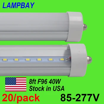 

20/pack LED Tube Light 8FT. T8 T12 F96 Fluorescent Retrofit Bulb 8FT FA8 single pin Light 40W 4400LM 110V-277V Stock in US