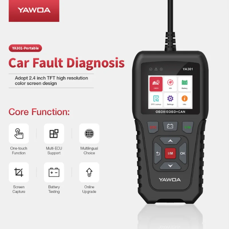 

OBDII code Reader YA301 Scanner Tool YA-301 Support battery check PK OBD2 KW680 AL319 Diagnostic Tool Function free update