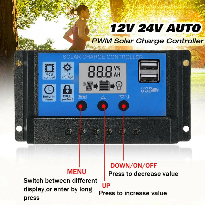 Vehemo 10A-100A dc12в/24 В MPPT контроллер MPPT солнечная зарядка Автофокус отслеживающий ЖК-инвертор MPPT солнечный регулятор