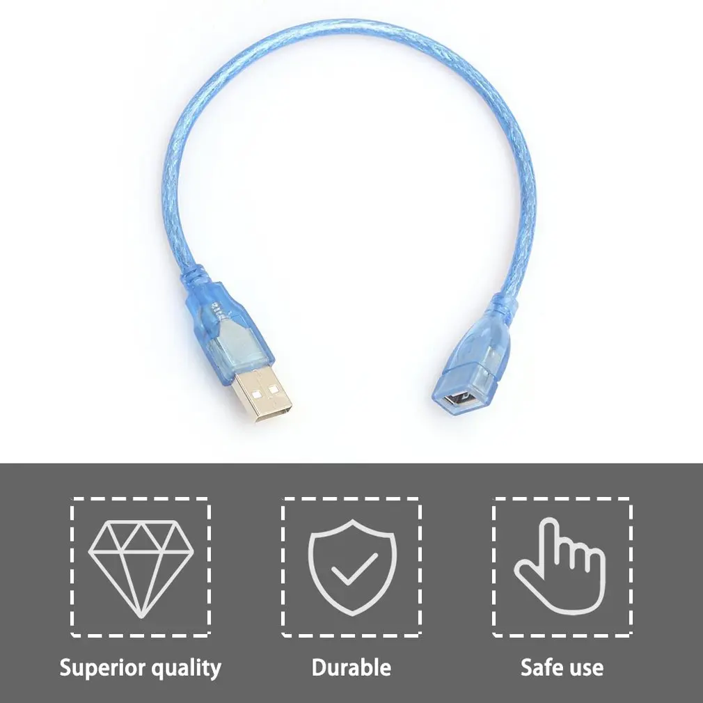 30 см высокоскоростной USB 2,0 кабель-удлинитель прозрачный синий штекер для женщин USB удлинитель медный сердечник USB короткий кабель