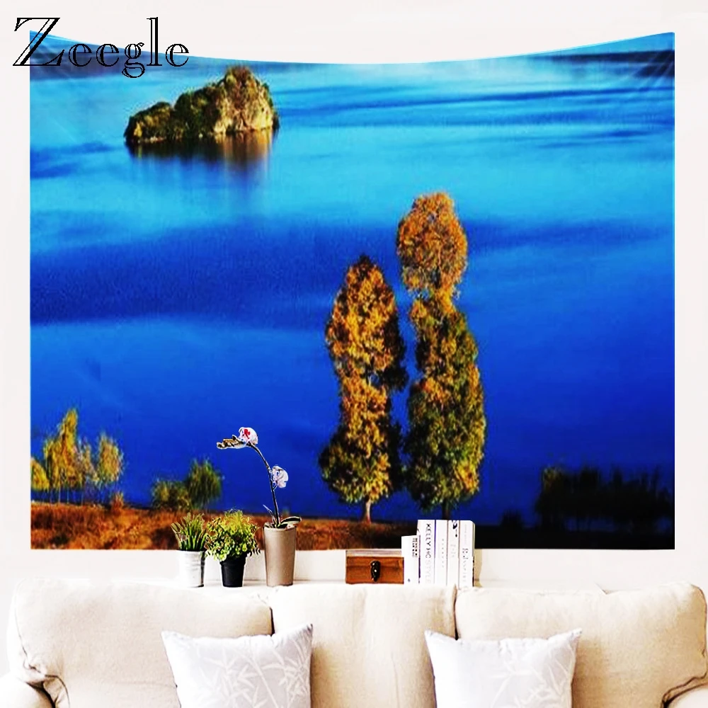 Zeegle Tapestry Ocean Wall Hanging Polyester Waterproof Wall Blanket for Living Room Washable Bedside Decoration Wall Tapestry