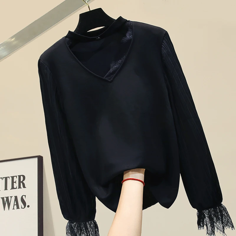 

Lace Patch Black Sweatshirt Women 2020 Spring New Women's-Ins Loose Thick Warm Halter V-neck Top Jacket Hoodies Hoodie Femme