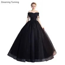 Vestido Quinceanera 15 бальное платье Черный готический Бальные платья кружевная Апликация с открытыми плечами vestidos de fiesta 15