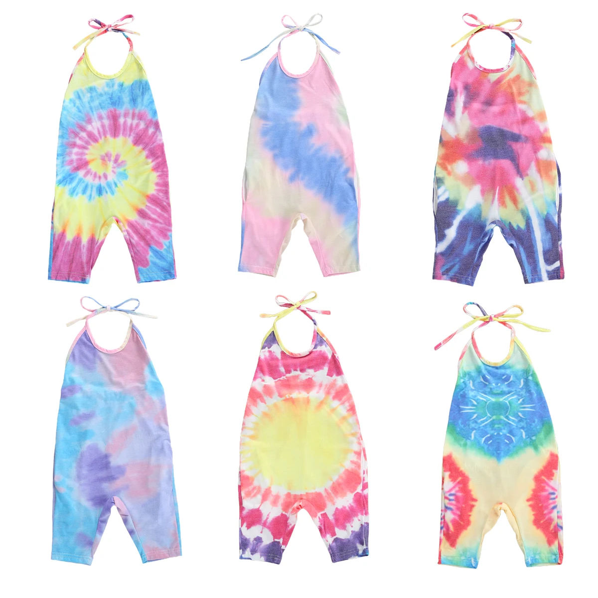 

2-6Y Toddler Kid Girl Jumpsuit Color Tie-Dye Printed Sleeveless Backless Fashion Outdoor Romper 2020 New
