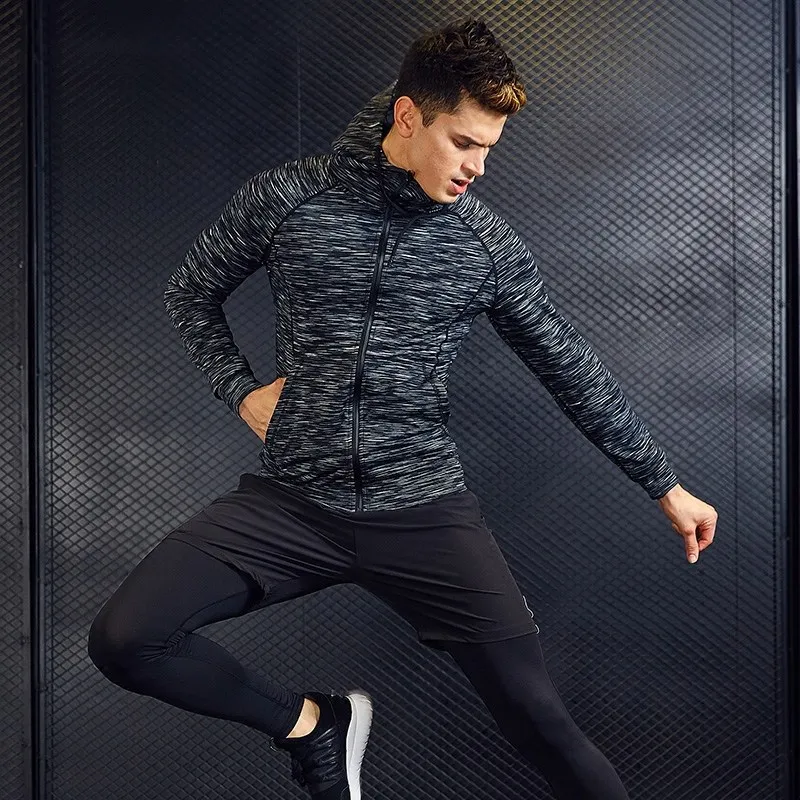 

Spring, Autumn And Winter Men's Fitness Clothing plus Velvet Hoodie Sports Coat Running Coat Tight-Fit Quick-Dry Training Cardig