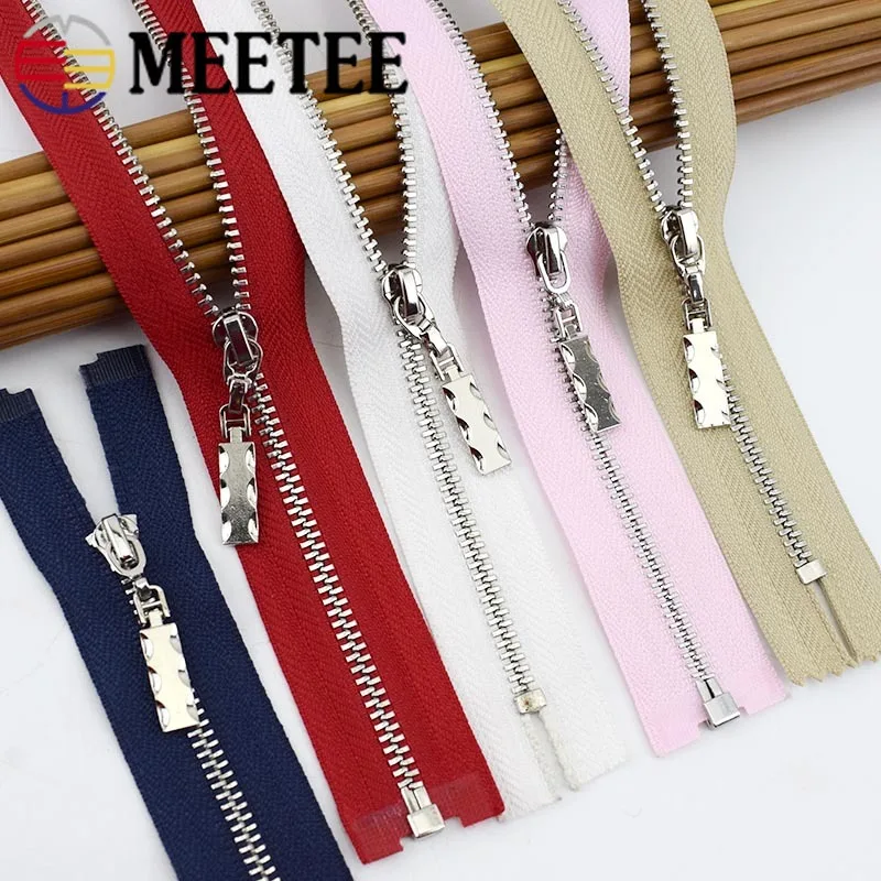 

2pcs 20/30cm Close-End 40-70cm Open-End 3# Metal Zipper DIY Silver Tooth Coat Decoration Zip Garment Sewing Material ZA094