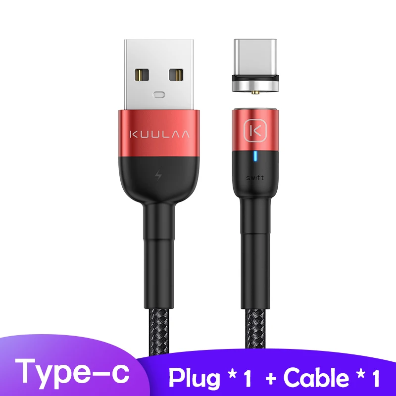 KUULAA Магнитный Micro usb type C кабель для iPhone Xiaomi Android мобильный телефон Быстрая зарядка USB кабель магнит зарядное устройство провод шнур - Цвет: Red for Type-c